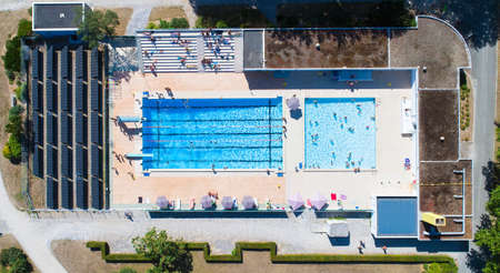 Aerial photo of La Charbonniere swimming pool in Ancenisの写真素材