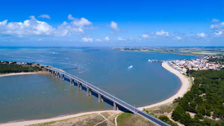 Aerial view of Noirmoutier bridgeの写真素材