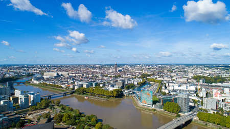 Aerial view of Nantes city center in Loire Atlantiqueのeditorial素材