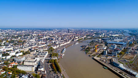 Aerial view of Nantes city center in Loire Atlantiqueの写真素材