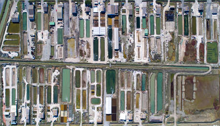 Aerial view of oyster farming in Bouin, Vendeeの写真素材