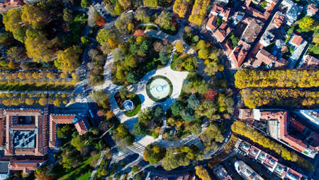 Aerial view of the big roundabout park in Toulouse cityの写真素材