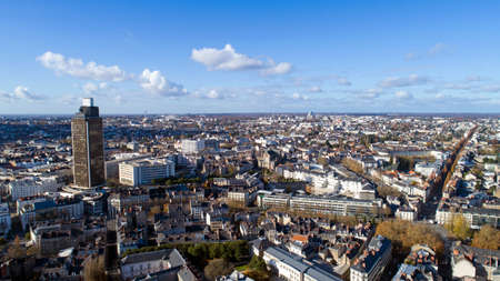 Aerial view of Nantes city center in Loire Atlantiqueの写真素材