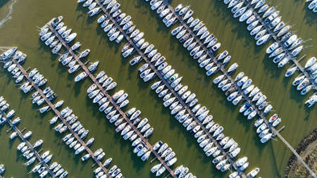 Aerial photography of Pornic city marina in Loire Atlantiqueの写真素材