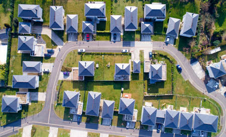 Aerial photo of houses in a residential area of Sautron, Loire Atlantiqueの写真素材