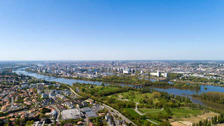 Aerial panorama of Nantes city center in Loire Atlantiqueの写真素材