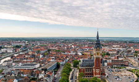 Aerial photo of Calais city hall belfry, Franceの写真素材