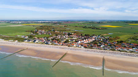 Aerial photography of Sangatte beach, Franceの写真素材