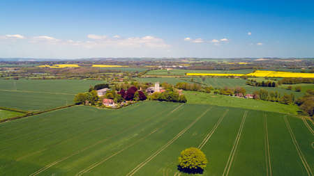 Aerial photo of St. Martin fortified church in Aldington, Kentの写真素材