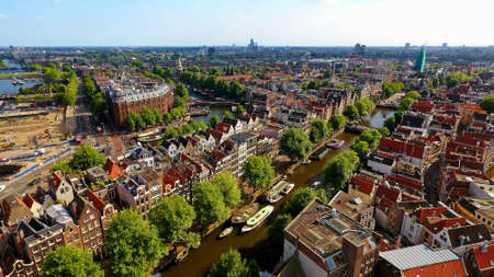 Aerial photo of Amsterdam historic city centerの写真素材