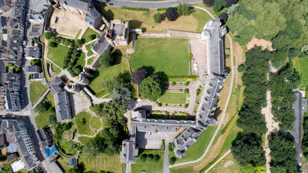 Aerial view of Chateaubriant medieval fortress in Loire Atlantiqueのeditorial素材