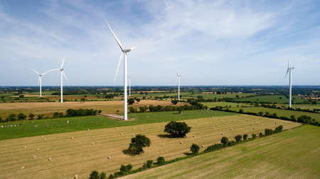 Aerial photo of wind turbines in a field, Play on Erdre