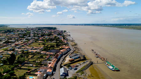 Aerial view of Paimboeuf along the Loire riverの写真素材