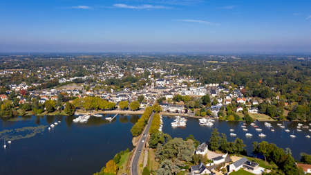 Aerial view of Suce sur Erdre in Loire Atlantiqueの写真素材