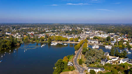 Aerial view of Suce sur Erdre in Loire Atlantiqueの写真素材