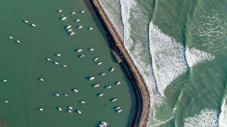 Aerial view of boats in Jard sur Mer port, Vendeeの写真素材