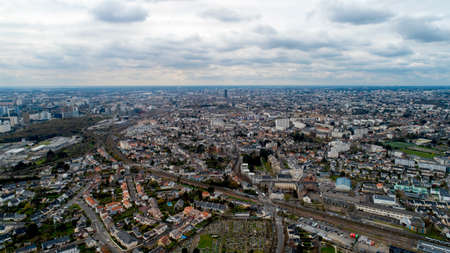 Aerial view of Nantes city on a cloudy day, Franceの写真素材