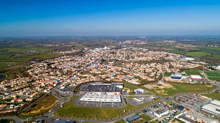 Aerial view of Belleville sur Vie in Vendeeの写真素材