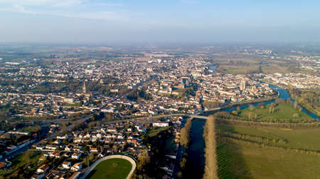 Aerial view of Saintes city in Charente Maritimeの写真素材