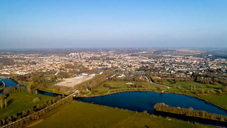 Aerial view of Saintes city in Charente Maritimeの写真素材