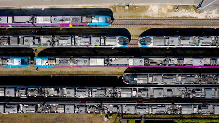 Aerial photography of passenger trains in Nantes Blottereau station