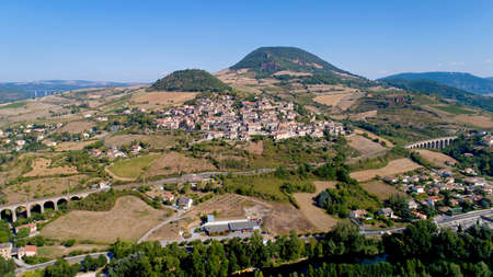 Aerial photo of Compeyre village in the Aveyronの写真素材