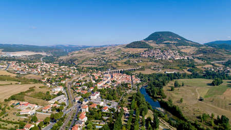 Aerial view of Aguessac and Compeyre villages in the Aveyronの写真素材