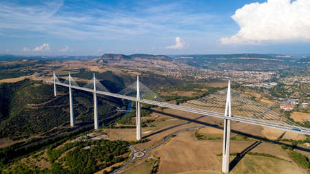 Aerial photo of Millau city and Viaduct in the Aveyronの写真素材