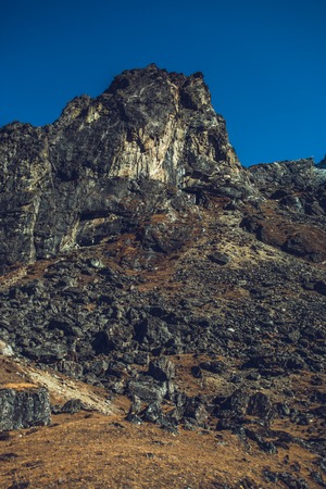 Highest mountain peaks. Panoramic view of Himalaya mountain. Way to Everest base camp, Khumbu...