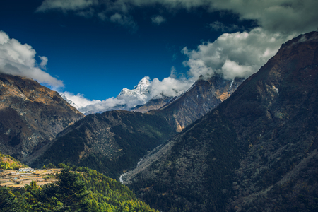 Mountain landscape with beautiful nature. Himalaya mountain view, Sagarmatha national park, Nepal.の写真素材