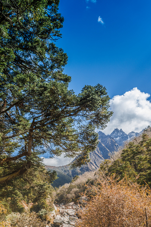 Mountain landscape with beautiful nature. Himalaya mountain view, Sagarmatha national park, Nepal.の写真素材