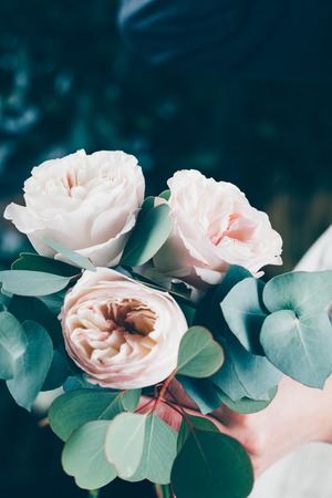 Modern flower bouquet from professional florist in flower shop for wedding or other celebrationの写真素材