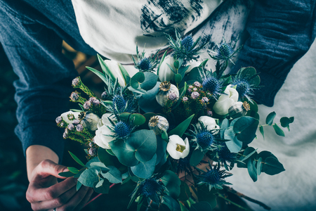 Small business concept with florist woman ownership on modern flower shopの写真素材