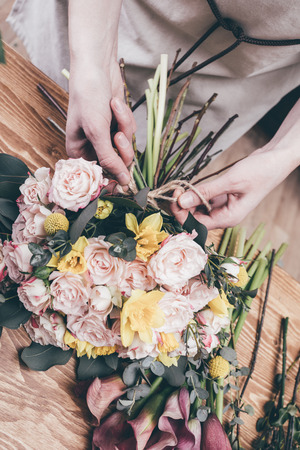 Flower composition from professional florist in a flower shopの写真素材
