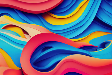 Abstract wavy liquid texture pattern. Colorful curvy background. Rainbow fluid flow and wave seamless texture. Vibrant color multi-layered design. Creative digital art designの素材
