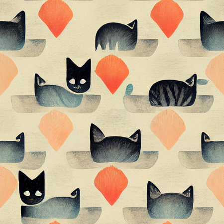 Seamless pattern with cute fluffy kitten characterの素材