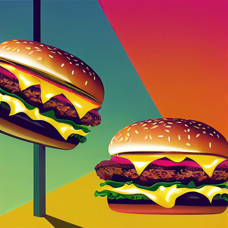 Two delicious homemade burger futuristic illustrationの素材