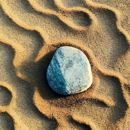 White stone on sand with curves and sunlight 3D render digital illustrationの素材