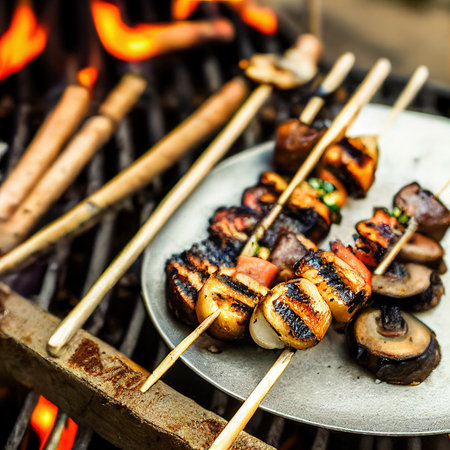 Summer delicious healthy food, barbecue vegetables mix preparationの素材