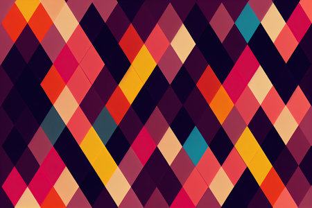 Orange and black color rhombus pattern. Abstract geometric background, colorful mosaic design digital illustrationの素材