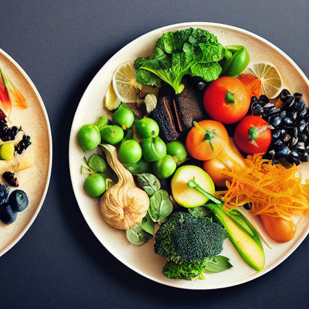 Vegetarian healthy food dish with fresh organic vegetable and nutの素材