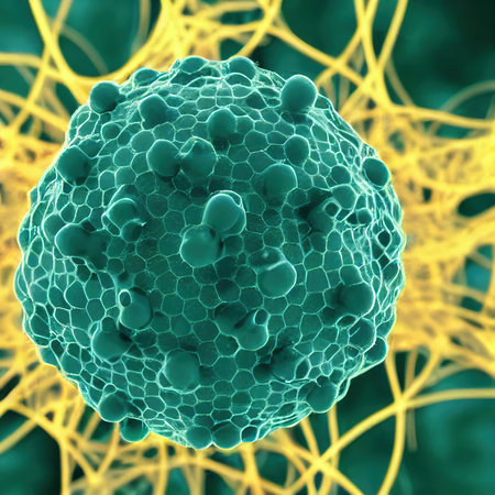 Abstract virus microscopic view. Microbe organism macro view, laboratory research concept background 3d render digital illustrationの素材