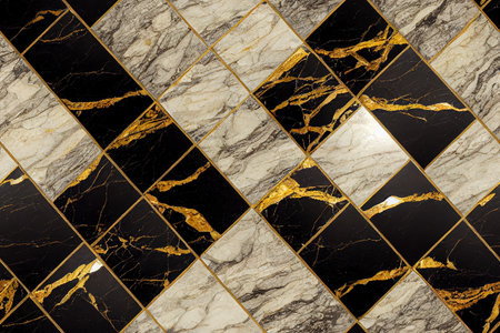 Seamless black and gold texture with marble effect, golden marble slateの素材