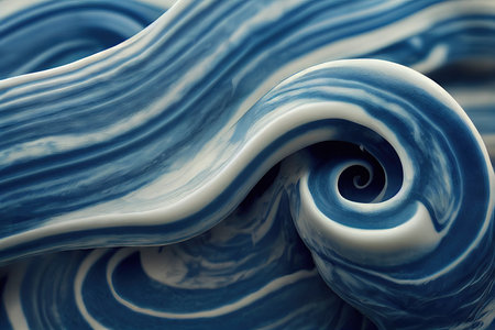 Water liquid whirl splashes and fluid wave swirl falling with air bubble, foam and drops texture pattern and marble abstract backgroundの素材