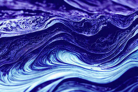 Abstract wavy background glitter luxury violet liquid marbled texture. Sparkling fluid pattern glitter ink flow with purple curvy wave and amazing fluorescent swirlingの素材
