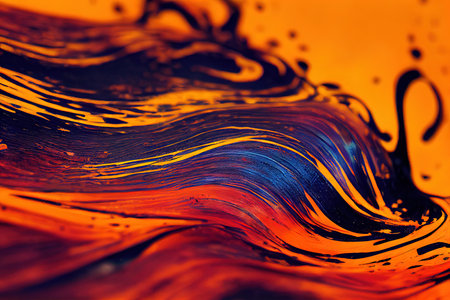 Abstract wavy background in red, orange and yellow volcanic lava colors. Trendy fluid ink art texture with swirl, curve and wave marble seamless pattern tile textureの素材