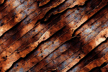 Abstract rusty wavy striped metal textured tile seamless pattern. Old bronze surface of fence or covering grunge backgroundの素材
