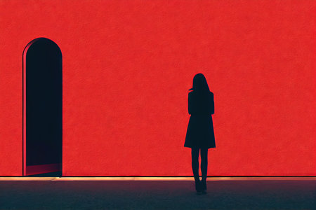 Man faces wall, abstract architectural conceptの素材