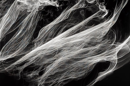 White float abstract lines, water droplets swirl from the humidifying sprayの素材