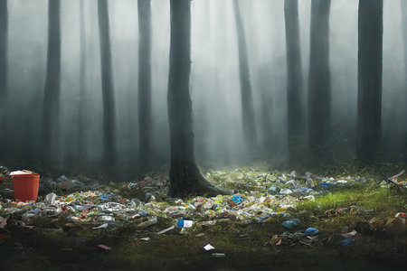 Garbage in forest, polluting environmentsの素材